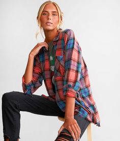 Gilded Intent Plaid Boyfriend Flannel Shirt - Red X-Large, Women's Red Washed button down shirt Frayed hem details Bust measures 46 on size small Body length 29 on size small. Layering piece(s) and/or accessories sold separately.. 100% Cotton. Machine wash cold with like colors. Use only non-chlorine bleach if needed. Tumble dry low. Steam iron low if needed.. Measurements: Bust -Fullest part of bust with arms at sides. Waist -Circumference of natural waist: above belly button below rib cage. Hi Women’s Flannel Shirt, Women Plaid Shirt, Plaid Shirt Women, Womens Flannel Shirt, White Flannel, Flannel Shirts, Makeup Clothes, Waist Circumference, Steam Iron