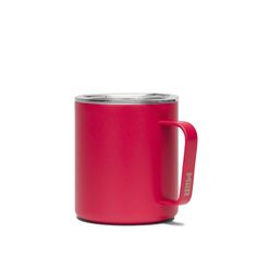 thermos mug is red and has a handle