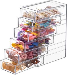 Amazon.com: HBlife Clear Acrylic Hair Accessories Organizer, Hair Storage Box with 6 Drawers, Hair Tie Holder Organizer for Bathroom : Home & Kitchen Hair Stylist Accessories, Organized Hair Accessories, Hair Storage Accessories, Storage Ideas For Hair Accessories, Useful Things To Buy On Amazon, Teen Bathroom Organization, Hair Tie Organization, Acrylic Organizer Ideas, Hair Organization Storage