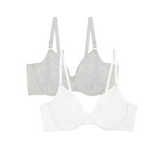 Looking for the most comfortable bra ever? The Fruit of the Loom Womens Comfort Cotton Unlined Bra 2 Pack is designed with lightweight, unlined cups and underwire for all day support without pads. Full coverage cups adapt to your natural shape. Cups and wings are double lined for all-over smoothing and modesty. This soft cotton bra is made for all-day comfort and support. Size: L.  Color: Multicolor.  Gender: female.  Age Group: adult. Most Comfortable Bra, Cotton Bra, Comfortable Bra, Cotton Bras, Unlined Bra, Bra Style, Everyday Bra, Womens Bras, The Fruit