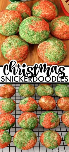 christmas sprinkled cookies on a cooling rack and in the background is a baking tin