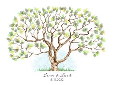 a watercolor painting of a tree with the names jane and jack written on it