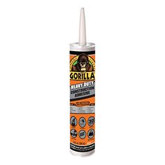 gorilla heavy duty adhesivee sealant is shown in an orange and white background