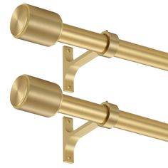 two gold metal curtain rods on a white background