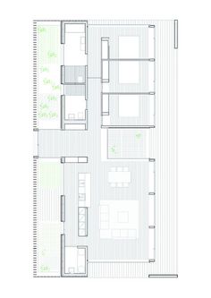 the floor plan for an apartment building with three levels and two rooms, all in white