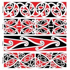 a red and black design with swirls on the sides, in an ornate pattern