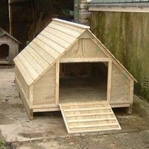 a dog house built into the side of a building with steps leading up to it