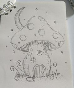 a pencil drawing of a mushroom house