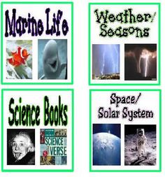 four different books with pictures of space and earth in the middle one has words written on it