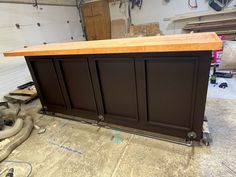 a kitchen island being built in a garage