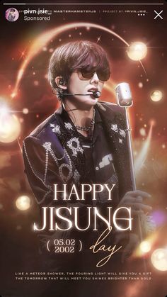 the poster for happy jisung day with an image of a man holding a microphone