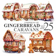 the gingerbread caravans are painted in watercolor