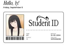 a student id card with an anime character on it