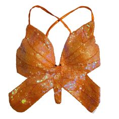 Never Worn. Sequin Butterfly Top Sewn In Bra Cups. Orange /Iridescent Festival/Party/Club Top Borboleta, Mermaid Bra Top, Sequin Bra Top, Embroidered Cami Top, Orange Mermaid, Black Chiffon Top, Sequin Butterfly, Mermaid Bra, Mermaid Top