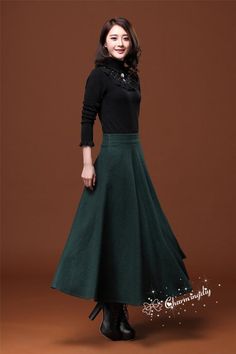 Detail Info: ❤ Color: dark green ❤ Material: woolen Size XS: Waist: 63cm / 24.8 Length: 85cm / 33.46 Size S: Waist: 66.7cm / 26.26 Length: 85cm / 33.46 Size M: Waist: 70cm / 27.5 Length: 85cm / 33.46 Size L: Waist: 73.30cm / 28.86 Length: 85cm / 33.46 Size XL: Waist: 76.67cm / 30.19 Length: Green Wool Skirt, Tops Classy, Workout Girls, Autumn Dark, Fashion Over 50 Fifty Not Frumpy, Classy Pants, Dresses Night, Skirts Casual, 40 Fashion Women