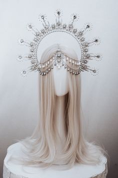 Halo Silver Halo Crown Jewellery Silver Crown Flower Crown - Etsy Halo Crown Silver, Angel Head Piece, Silver Halo Crown, Head Crowns Headpieces, Head Peices, Wedding Halo Headpiece, Angel Crown, Halo Crowns, Headband Halo