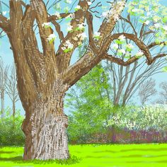 a painting of a tree with white flowers