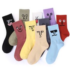 PRICES MAY VARY. No more boring socks-! Soothing color and unique adorable design drops a joy to your daily outfit. Face on your feet-! Crazy Fun - A mix of 10 different colors and designs makes these cute socks extremely fun. The various colors match any outfit on your workday or special events. Being stretchy and sweat-wicking - made of high quality cotton and spandex. You can feel the soft and gentle touch the moment you put them on. Suitable for women's shoe sizes 5-8, men's shoe size 5-7. I Funny Expressions, Mens Crew Socks, Crazy Socks, Funny Socks, Cute Socks, Long Socks, Tube Socks, Girls Socks, Colorful Socks