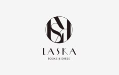 the logo for laska books and dresses, which is designed in black and white