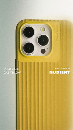 the case is yellow and has two black buttons on each side, with an inscription underneath that reads bold case