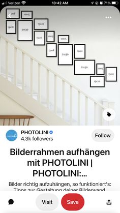 an image of a staircase with frames on it and the caption below that reads, photoin