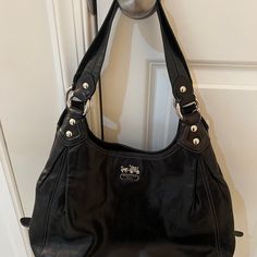 Beautiful Leather, Satin Purple Inside, Great Condition Big Shoulder Bag, Black Coach Purse, Big Shoulders, Bags Black, Big Bags, Coach Bag, Coach Purse, Black Tote, Black Purses