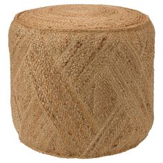 a large round jute stool with braiding on the top