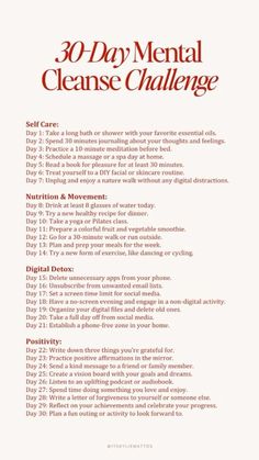 Emotional Glow Up, 30 Day Cleanse Challenge, How To Improve Myself Everyday, Mental Cleanse Challenge, Mental Selfcare, Mental Cleanse, Selfcare Skincare, Healing Journaling