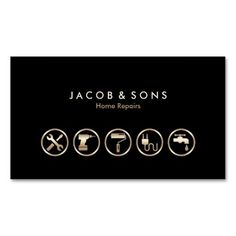 a black and gold business card with icons