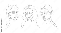 three women's faces, one with long hair and the other with short hair