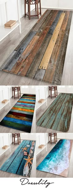 multiple pictures of different types of rugs on the floor