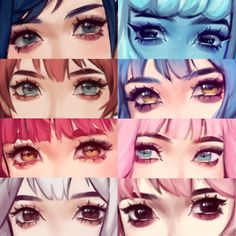 many different colored eyes are shown in this drawing style photohopped to look like they're from an anime