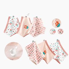 Discover the ultimate comfort and adorable style for your little girl with our Girls Underwear 3-Pack! These panties are designed with your child's comfort in mind. Available in seven delightful collections, each pack features a variety of charming designs, including floral patterns, cute grids, and playful dots, ensuring a fresh and fun choice for every day of the week. Imagine the smile on your daughter's face when she wears these lovely briefs, designed with both style and comfort in mind. Each pair is crafted to provide a snug, yet gentle fit, allowing her to play and move freely without any discomfort. The durable and soft cotton material ensures long-lasting wear and easy care, making these underpants a practical choice for busy parents. Order your Girls Kawaii Underwear 3-Pack today Cute Pink Bloomers For Playwear, Pink Cotton Kawaii Sets, Pink Cotton Sets With Cartoon Print, Playful Pink Cotton Bloomers, White Cotton Kawaii Bottoms, Cute Cotton Bottoms With Cartoon Print, Cute White Brief Bottoms, Pink Cotton Diaper Cover For Playtime, Kawaii White Cotton Sets