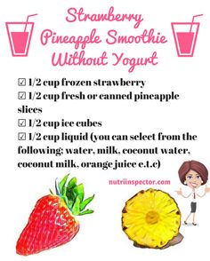 a recipe for strawberry pineapple smoothie without yogurt on a white background