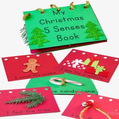 some christmas cards are laying on top of each other with the words'my christmas 5 sense book '