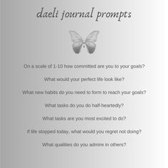 an image of a poem with butterflies on it and the words dalii journal prompts