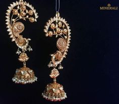 Ear Cuff Jhumkas, Full Ear Earrings Indian Gold, Full Earrings Ear Cuffs Gold Indian, Earrings Full Ear, Full Ear Earrings, Jadau Earrings, Ear Jewellery, Small Earrings Gold, Antique Necklaces Design