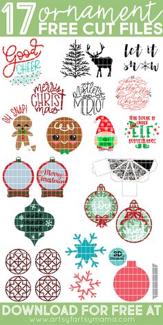 an image of christmas ornaments with the text 17 free cut files