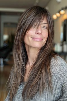 Click for More ➡️ | Save for Later ❤️  Discover 34 stunning and trendy hairstyles for women over 40 with bangs that are perfect for 2024! From chic bobs to layered locks, these stylish cuts will make you look and feel fabulous. Explore the latest trends in bangs, including side-swept, wispy, curtain, and more.  Whether you have thin hair, curly hair, or want to try a new color like blonde or brown, these haircuts are designed to enhance your natural beauty and boost your confidence.  #HairstylesForWomenOver40 #Bangs2024 #Haircuts #HairTrends #Over40Style #HairInspiration #BeautyTips #WomenWithBangs #HairTransformation #HairGoals  31. Long, Straight Layers with Side Bangs - Hairstyles For Women Over 40 With Bangs Bangs Around The Face, Long Hair With Fringe Over 40, Layered Hair With Curtain Bangs Straight, Hair With Long Bangs And Layers, Butterfly Bangs Long Hair, Long Hair Sweeping Bangs, Lots Of Layers And Curtain Bangs, Fringe Bangs With Side Part, Side Part With Long Bangs