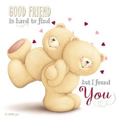 two teddy bears hugging each other with the caption, a good friend is hard to find but i found you