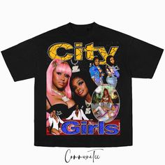 City Girls .:Garment dyed tee .: 100% ring-spun cotton .: Medium fabric (6.1 oz/yd) .: Relaxed fit Jt City Girl, Bootleg Design, 00s Style, Persian Art Painting, Rock Tees, Girls Graphic Tee, Big Face, 90s 00s