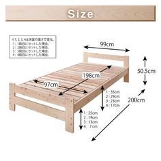 a bed frame with measurements and measurements for it