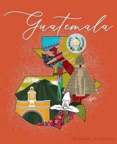 an orange poster with the words guatemala on it