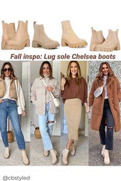 Chelsea Boots Women Outfit, Lug Sole Chelsea Boots, White Boots Outfit, Boots Outfit Ankle, Booties Outfit, Beige Outfit, Sweater Outfit