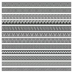 a set of black and white greek ornament borders, dividers, etc