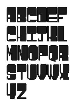 the alphabet is black and white with letters in different font styles, including one for each letter