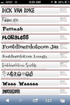 an iphone screen showing the font and numbers for various types of font, including one that is