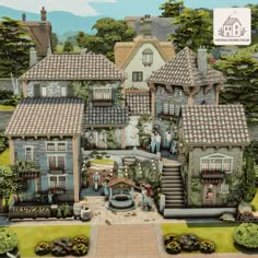 an artist's rendering of a large house in the middle of a garden area