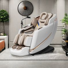 SL elongated guide rail fits the spine, ensuring comprehensive body support and effective muscle relief." Inbox Zero Body Fabric: White Polyurethane | Inbox Zero 4D Zero Gravity Massage Chair w / Full Body Airbag & Smart Detection 40.3 H x 29.1 W x 58.6 D in white / brown | 40.3" H X 29.1" W X 58.6" D | Wayfair Self Care Space, Target Workout, Zen Room, Muscle Relief, Massage Chairs, Inbox Zero, Body Support, Full Body Massage, Deep Relaxation