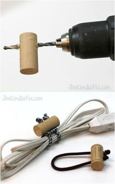 two pictures of different types of electrical wires and plugs attached to each other,